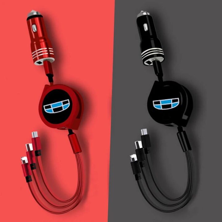 Mini Portable Car USB Charging Adapter Phone Charger 3in1 Cable for Geely EMGRAND Atlas Coolray EC7 EC8 GS GC2 GC5 GC6 GC7 GX2