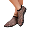 Women's Rhinestone Fishnet Flats – Breathable Slip-On Sparkle Shoes, Comfortable Low Heel Summer Casual Sandals. 
