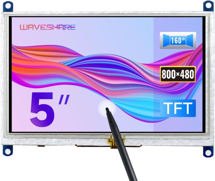 Waveshare 5 Inch Resistive Touch Screen LCD(B) 800X480 High Resolution HDMI USB Interface for Raspberry Pi/Banana Pi Mainboard/Raspberry Pi 3 Model B/3B+ --- Can Also be used with PC