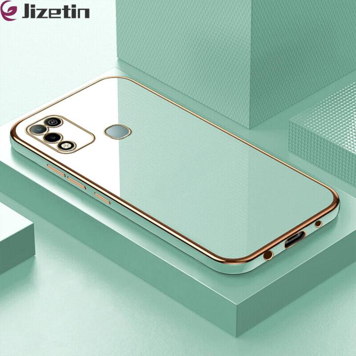 Jizetin (Free Lanyard) for Infinix Hot 11 Play Back Cover Luxury 6D Plating Case Side Pattern Soft Silicone Square Mobile Phone Cases