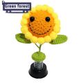 Green forest Car Ornament Vivid Crochet Smiley Shaking Sun Flowers Decoration. 