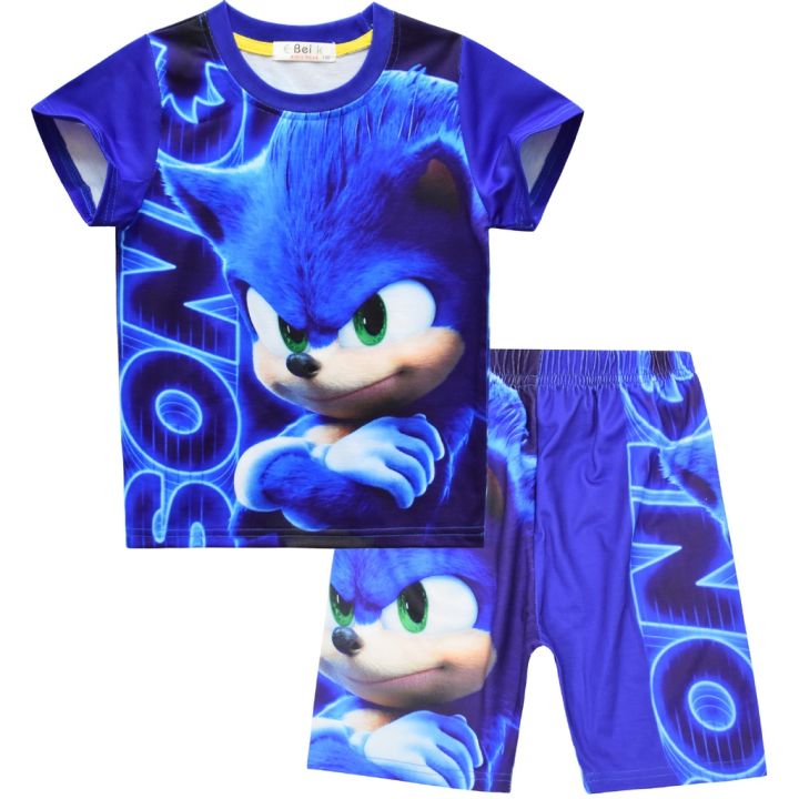 Cartoon Sonic The Hedgehog Costume for Kids Sonic T Shirt Shorts Suit Terno Boy Cap Hedgehog Birthday Halloween Party Cosplay