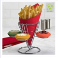 French Fries Cone, French Fries Holder With Metal Rack & 3 Dipping Sauce Containers. 