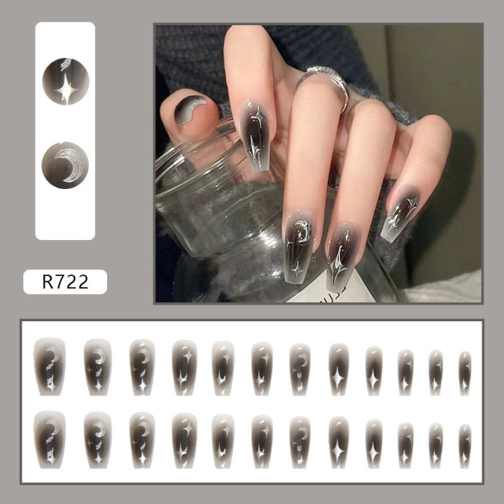 24pcs Fake Black Nail Long Ballet Reusable Adhesive Acrylic Press On Set Nails Artificial False Nails Arts  Encounter