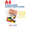 50 Sheets A4 Double Sided High Quality Glossy Photo Paper 260 Gsm for Inkjet/Inktank Printers. 