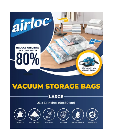 Airloc Compression Bags Vacuum Storage Bags Space saver Premium 80% More Storage Double Zip Seal and Triple Seal Turbo Valve for Max Space Saving