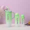 Water Bottle with Straw 3 Pcs Drinking Cup Tumbler with Handle Gradient Color BPA Grade Plastic Sippy Portable Jugs for Travel Outdoor Sports Gym Fitness Camping Mountaineering School Office Leak Proof in Summer Car Coffee Mug For Male & Female Drinkware. 