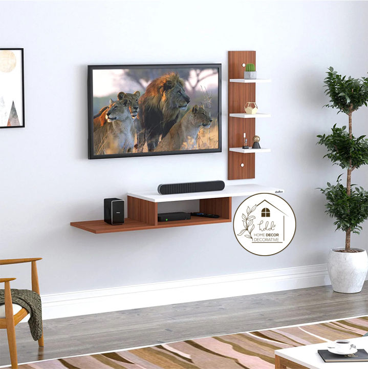 Floating TV Shelf Entertainment Center Wall Mounted Media Console/TV Stand/Floor Standing TV Unit/TV Cabinet/TV Entertainment Unit (Brown & White) - Ideal for Up to 50"(D.I.Y) by Home Décor Decorative
