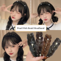 Korean Style Widen Fishbone Braid Headbands Pearl Wig Twist Handmade Retro Head Hoop Temperament Fairy Hair Accessories. 