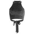 Ladies Summer Slim Vest Back Lace Up Hanging Neck Sleeveless Top Girls Round Collar Short Camisole  Tank Top Female Base Shirt Clothes. 