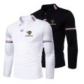 Men's Spring And Autumn Lapel Long Sleeve POLO Shirt Business Printing Casual Simple Top. 