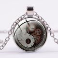 Tai Ji Yin Yang Pendant Necklace Classic Black White Chinese Sign Glass Gem Necklace Cat Paw Silver Plated. 