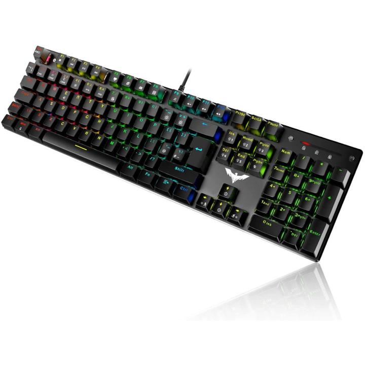 HAVIT Mechanical Gaming Keyboard 105 Keys UK Layout, Blue Switch Mechanical Wired PC Gaming Keyboard for Computer/Laptop and More, Black (HV-KB432L-LED UK)