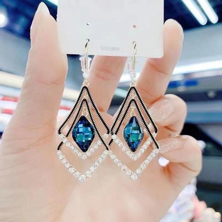 Rhombus Sapphire Earrings Fashion Earrings Valentine's Day Present