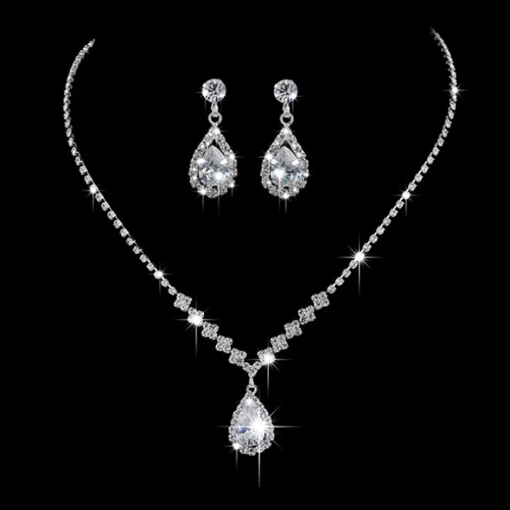 Vintage%20Crystal%20Waterdrop%20Pendant%20Necklace%20Earrings%20Silver%20Wedding%20Jewelry%20Set%20-%20Image%202