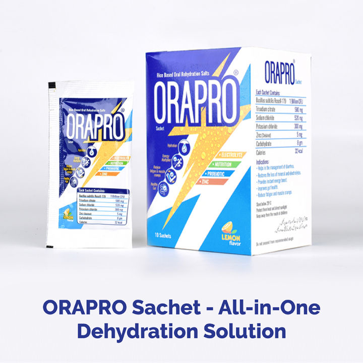 ORAPRO® Sachet - All-in-One Dehydration Solution with Electrolytes, Zinc & Probiotics | ORS Sachet