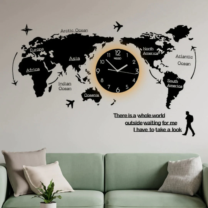 3D wall clock | world map wall clock | DIY wall clock World Map Wooden Wall Clock for Home and Offices, wall clock for bedroom.