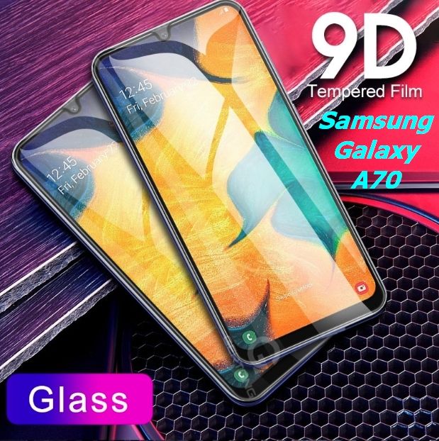 9D Full Glue for Galaxy A70 Tempered Glass Screen Protector Edge To Edge For Samsung Galaxy A70 - Black