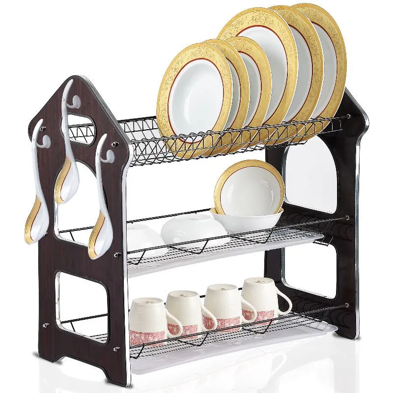 Introducing the 3-Layer Antique Wooden Panel Dish Drying Rack with