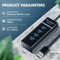 USB HUB 3.0 - 4 port Super Speed Data Transfer up to 5Gbps Fast Speed Charging Multiple Expansion USB Port Adapter Extension With LED Light USB HUB For PC / Windows / Computer / Laptop. 