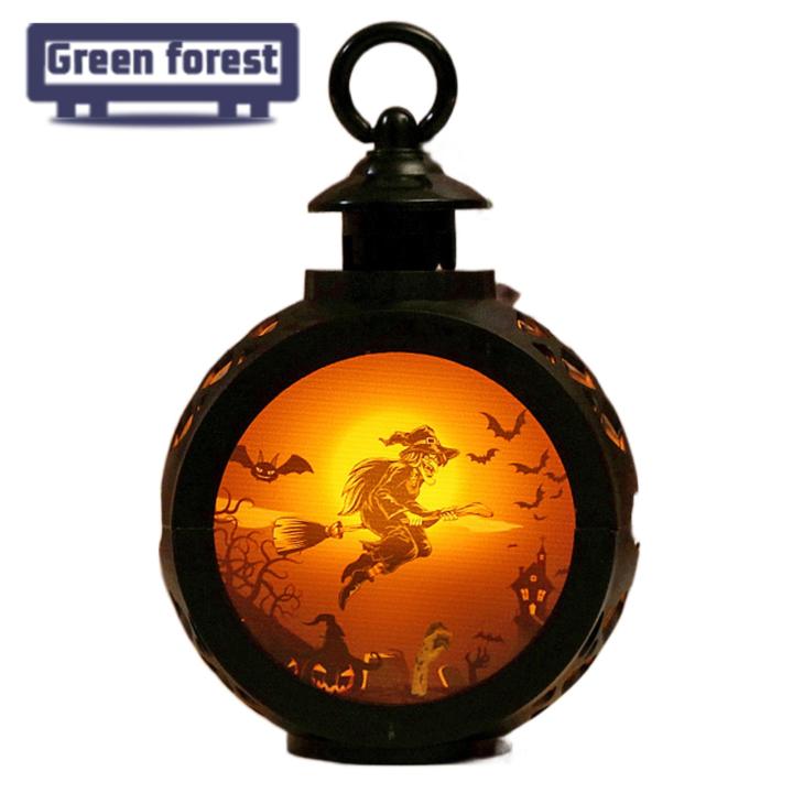 Green forest Pumpkin Lantern Soft Light Halloween Pumpkin Witch Ghost LED Light