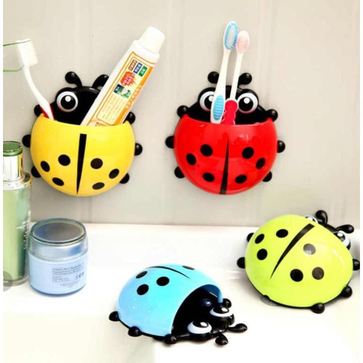 Cute Ladybug Toothbrush Wall Holder Bathroom Cartoon Set Toothbrush ...