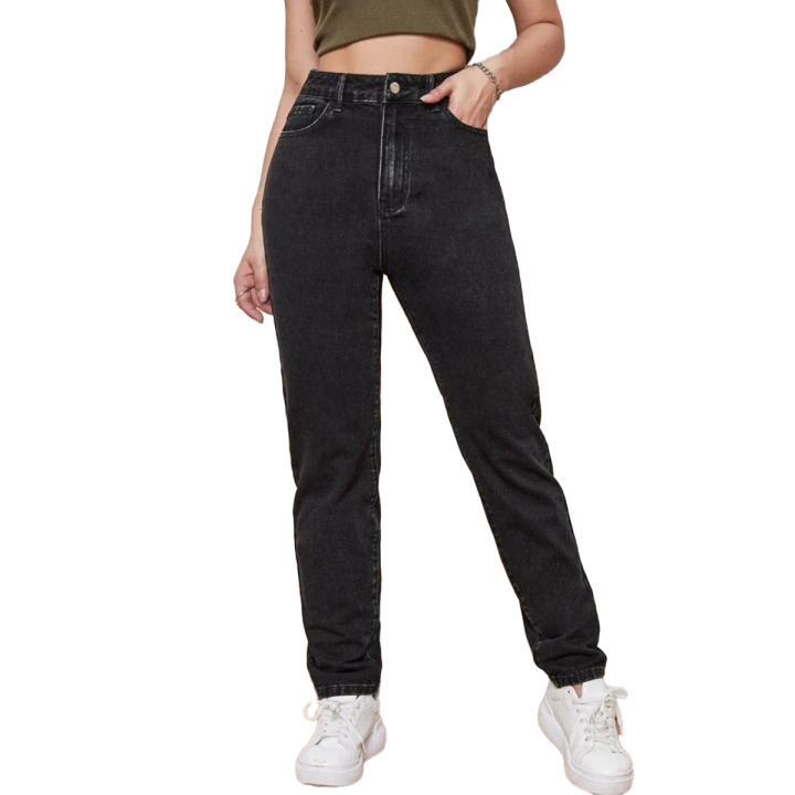 Women Black Wash High Waist Mom Fit Denim Jeans Export Quality ZRANZIE
