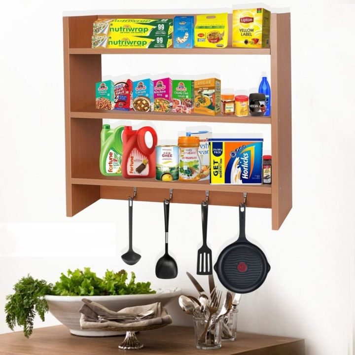Storage Rack Shelf Hook HomeBliss Wall Mounted Kitchen 3 Shelves Storage Shelf Rack Organizer ...