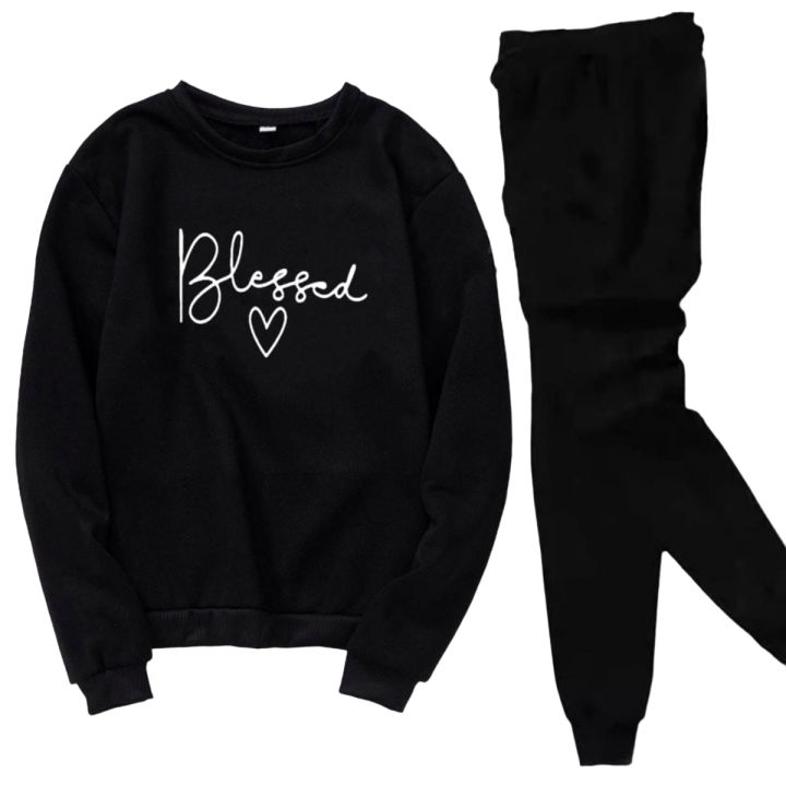 Black Blessed Printed Printed Summer Track Suit For Girls and Women