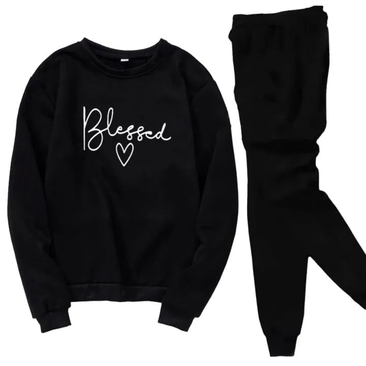 Black Blessed Printed Printed Summer Track Suit For Girls and Women