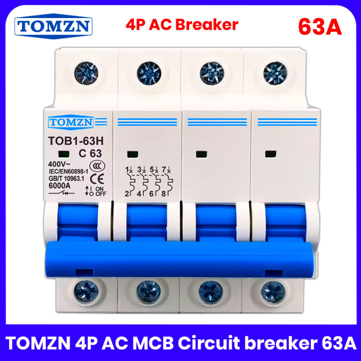 TOMZN 4P AC MCB TOB163 C Type Mini Circuit Breaker 63A 230/400V