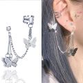 Pair Of Ear Cuff Butterfly Long 8 cm Chain Pin Tassel Silver Color Earrings For Girls & Women. 
