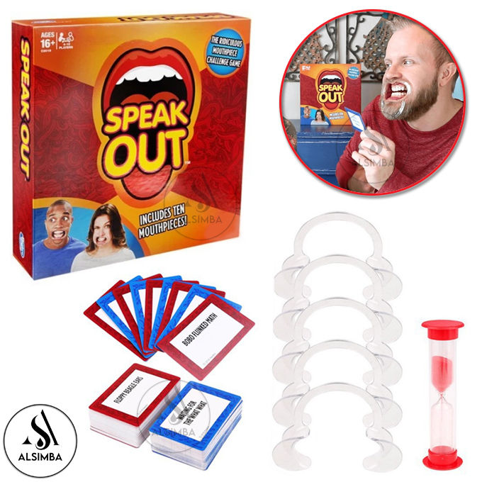 Speak Out Board Game For Adults Mouthguard Challenge Game - Best Imported High Quality Kids Vs Parents Funny Game With 5 Mouthpieces and 200 Double Sided Cards and Timer - For Ages 16+