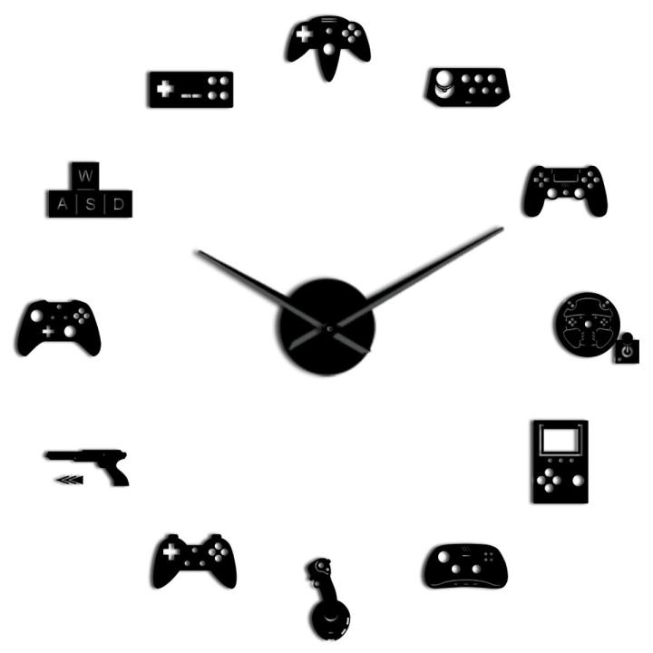 Game Controller Video Diy Giant Wall Clock Game Joysticks Stickers Gamer Wall Art Video Gaming Signs Boy Bedroom Game Room Decor Black