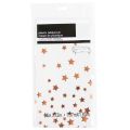 WHITE COLOR WITH ROSE GOLD STARS SHINNY TABLE COVER ( 54 INCH X 72 INCH ). 