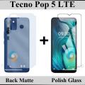 Tecno Pop 5 LTE Value Kit: Tempered Glass Screen Protector, Back Protector Soft Skin Sheet Matte Style. 