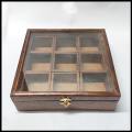 Wooden Spice Box/Masala Dabba/Masala Dani/Pakistani Spice Tin in Wood/Square box with Glass Lid (Handcrafted in Pakistan). 