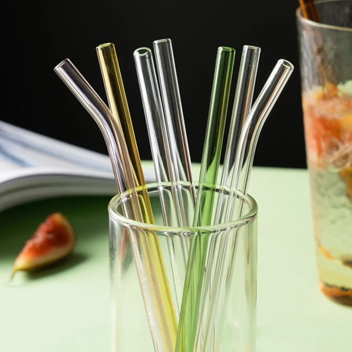 Techmanistan Set of 4 - Reusable Glass Straws With Cleaning Brush, Glass Drinking Straws