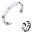 Stainless Steel Open Cuff Bracelet And Ring For Men -Pack Of 2 Pcs. 