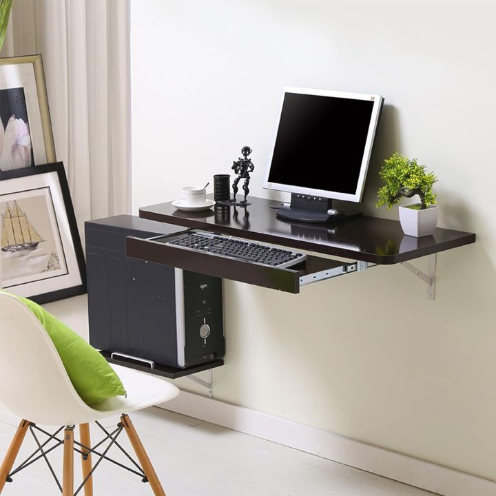 Wall-mounted Drop-leaf Table,Floating Table Wood Table With Keyboard Tray,Space-saving Laptop Workstation For Kitchen Bedroom Study Room-C