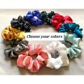 Pack of 5 Satin Silk Lightweight Hair Scrunchie Scrunch Bobble Elastic Band Handmade hair tie hair rope soft material satin scrunchies for women and girls no damage to hair. 