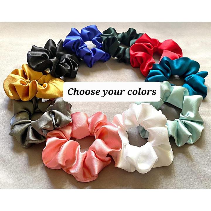 Pack of 5 Satin Silk Lightweight Hair Scrunchie Scrunch Bobble Elastic Band Handmade hair tie hair rope soft material satin scrunchies for women and girls no damage to hair