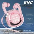 Transparent Pink Air 39 Airpods Earbuds for Girls Bluetooth 5.3 Crystal Stereo Earphones Case. 