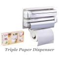 3 In 1 Triple Paper Dispenser Tissue Paper Foil Paper Cling Cutter Kitchen Tool. 