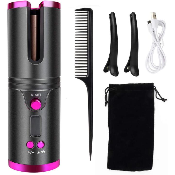 Cordless Hair Curler, Automatic Hair Curling Iron, Heatless Hair Rotating Curler with 3 Temperature & Timer Settings, Portable Rechargeable Rotating Ceramic Curling Fast Heating