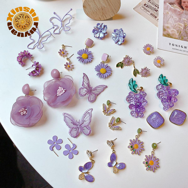 ES 925 S Needle Fashion Purple Trend Simple Fresh Earrings Korea 2023 New Purple Tide Temperament Earrings