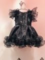 baby black fancy flayer frock for girls. 