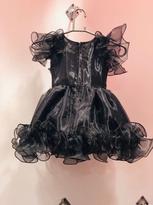 baby black fancy flayer frock for girls