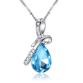 Hunts Best - Aquamarine Gemstome Pendant Necklace for Women and Girls in Blue Crystal, 925 Sterling Silver Fashion Necklace for Females, Best Gift for Anniversary, Birthday, Girls, Mom, Wife, Lover, Wedding, Eid, Daughter and Her.. 