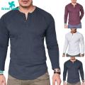 Green Home Men T-shirt Buttons Men Cotton T-shirt. 